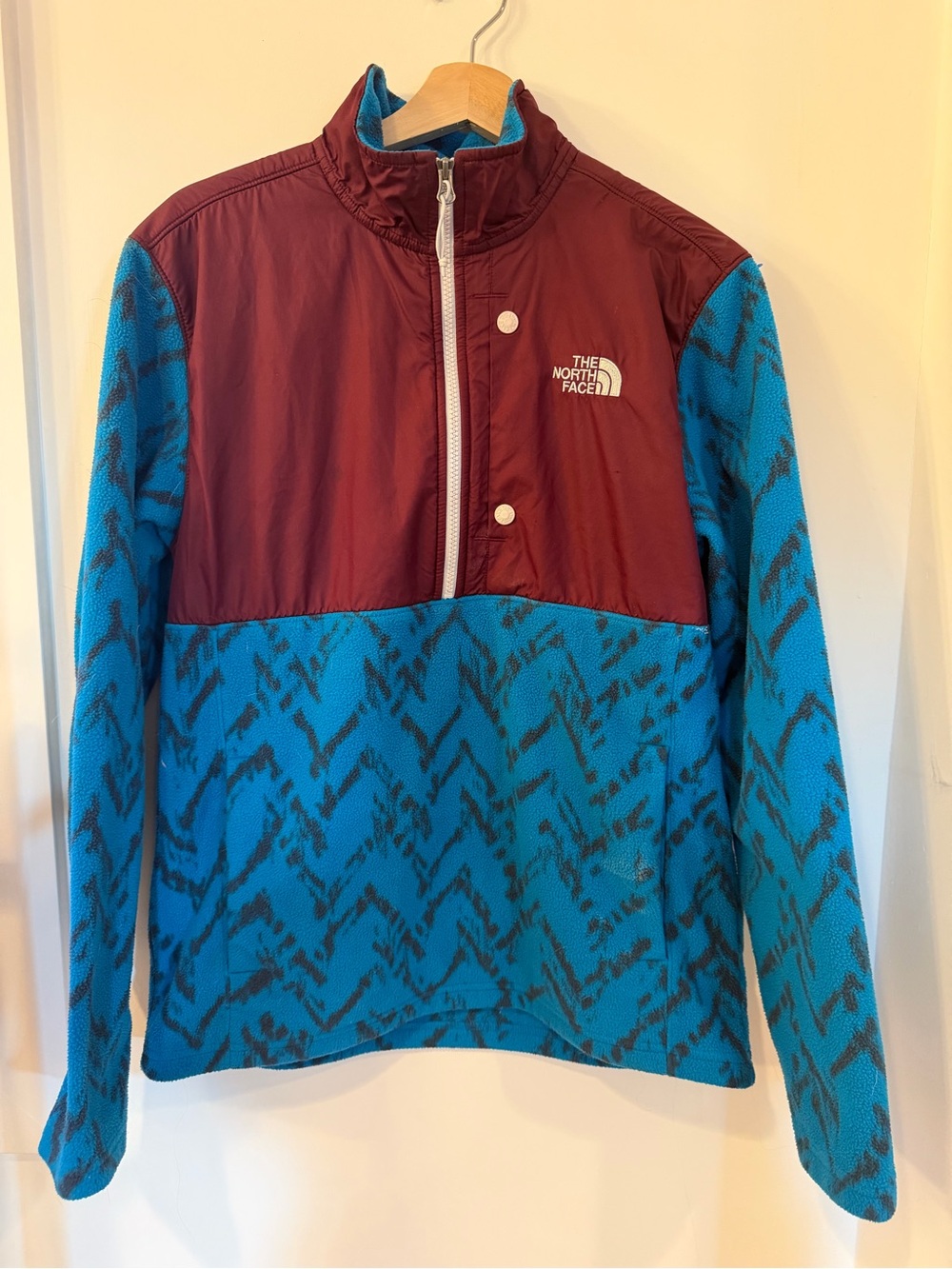 The North Face Teal Patterned & Burgundy Half-Zip Fleece Pullover - Picture 1 of 5